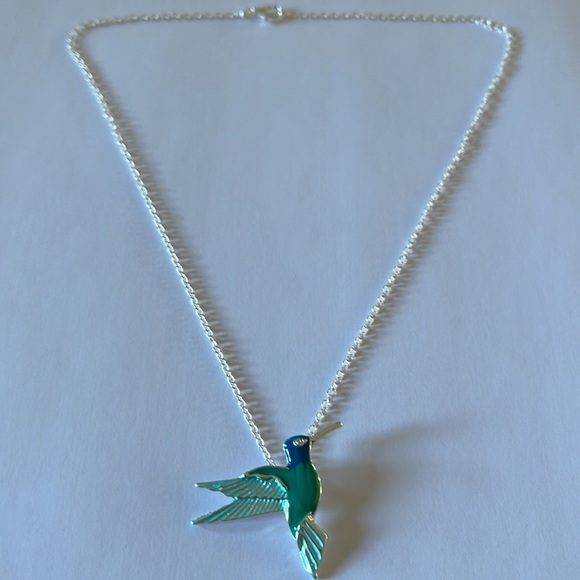 Blue and Green Hummingbird Pendant Necklace - Picture 2 of 6